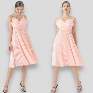 Chicwish Shell-Shape Bust Pleated Cami Dress Medium Pink